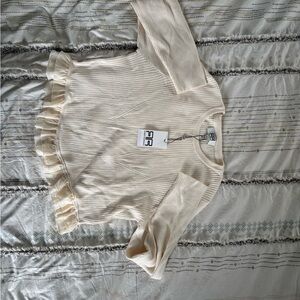 Cream Kids Top with Ruffle Hem
